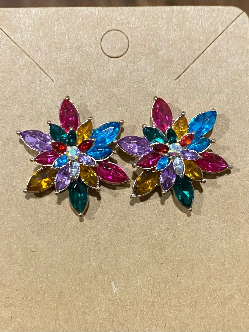 Multicolor Crystal Flower Stud Earrings - Women Jewelry